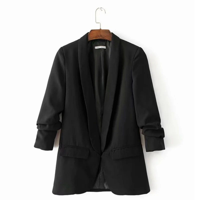black Liva девушка Весна Осень Slim Fit Женские официальные пиджаки офисная работа открытый передний зазубренный Женский блейзер пальто горячая распродажа мода - Цвет: black