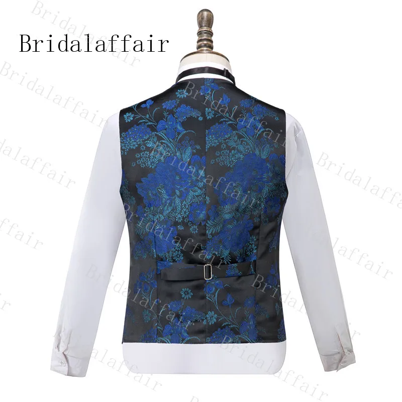 Bridalaffair черные костюмы Синие жаккардовые мужские костюмы принца 3 шт. осень Банкетная серия Жених мужской свадебный смокинг шаль лацкан