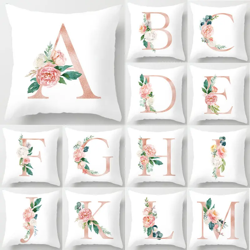

Rose Golden Flower Alphabet Letter sofa Decorative Pillow Case Home Decoration Cushion Cover 45*45cm Kids Room Decor 40834