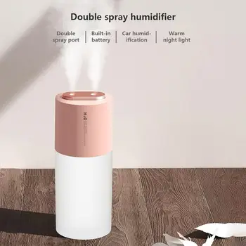 

400ml Dual Sprayer Air Humidifier 2000mAh USB Rechargeable Wireless Ultrasonic Water Mist Diffuser Light