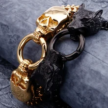 Панк Рокер двойной череп Волчья Голова человек Bracalete Золото Черный Нержавеющая сталь для мужчин s Дружба Ювелирные изделия, браслеты мужские аксессуары