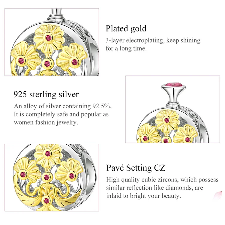 Bamoer, 925 пробы, серебряная, золотая, хризантема, цветок, Шарм для оригинала, серебро, Braeclet, флакон духов, дизайн, ювелирное изделие SCC1390