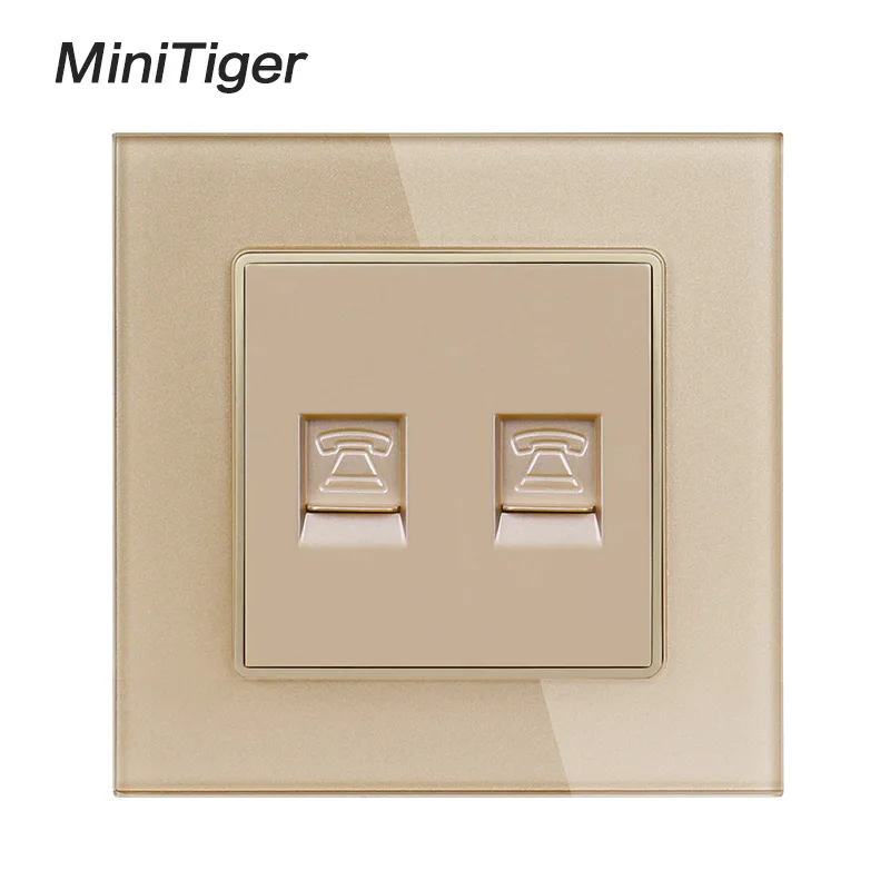 Gold Minitiger белая Роскошная стеклянная панель с кристаллами двойная 1 банда RJ11 Телефонная настенная розетка популярная в ES RU - Тип: Gold