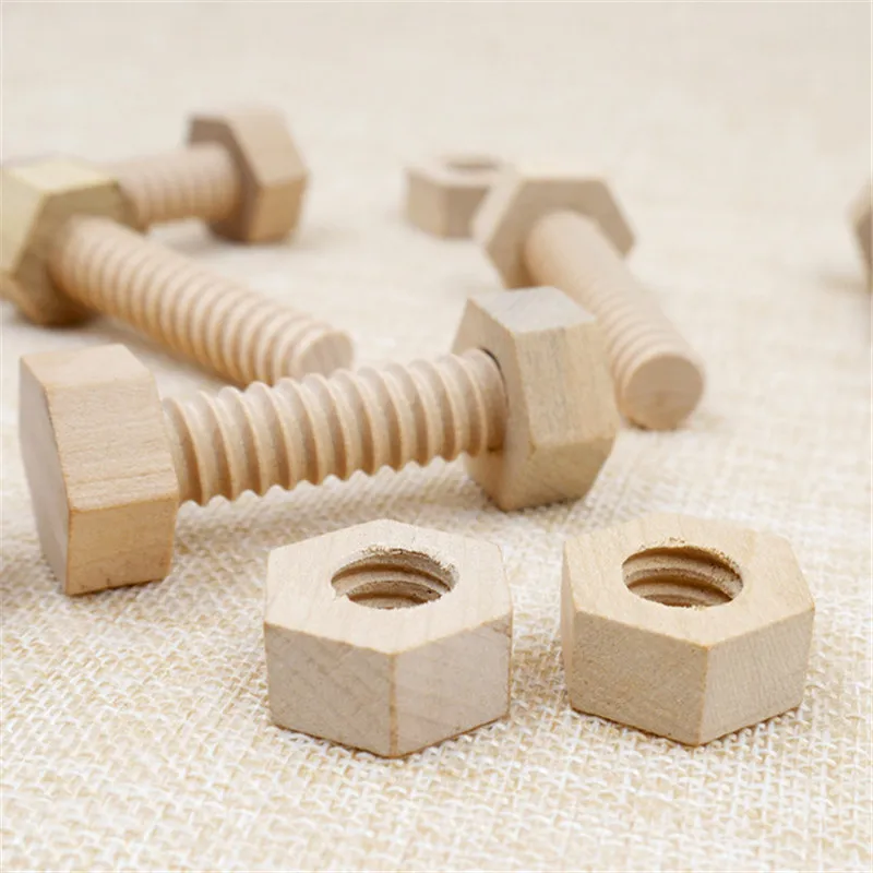 3 Sets Wooden Screw Nut Assembling Building Blocks Solid Wood Screw Nut Hands-On Teaching Aid Early Educational Toy For Children