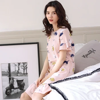 

Perfering Cotton Women Nightgown Night Dress Loose Ladies Nightwear Spring Home Dress Nighty Korean Sleepwear Night Dress