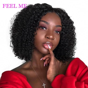

FEEL ME Brazilian Curly Bob Wigs 13x4 13x6 Lace Front Human Hair Wigs Natural Color 180 Density Remy Hair Wigs For Black Women
