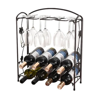 

2020 European Style Multifunctional Wine Rack Wrought Iron Wine Glass Rack Kitchen Table Storage Rack