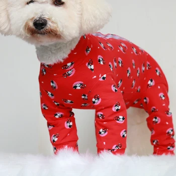 

Pet Dog Jumpsuit 100%Cotton Overalls Puppy Clothes Protect Belly For Small Dogs Pajamas Long Sleeve Red Sweatshirt Chihuahua Pug