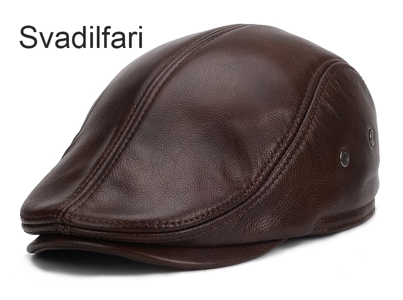 Svadilfari, классические береты, мужские теплые шапки из натуральной кожи, ветрозащитная шапка-Утконос, бордовые зимние Роскошные брендовые плоские шапки
