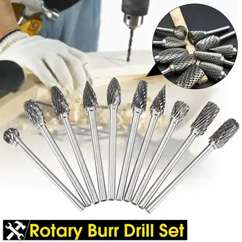 

10Pcs 1/8 inch Hex Shank Tungsten Carbide Metal Rotary Drill Bits Woodworking Milling Cutter Files Set Wood Carving Routing Tool