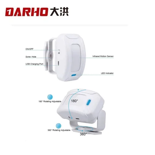 Darho 웰컴 모션 센서 보안 알람, 36 곡 초인종 차임, 무선 스마트 홈, 4 LED 야간 조명, 문 창문 상점 3