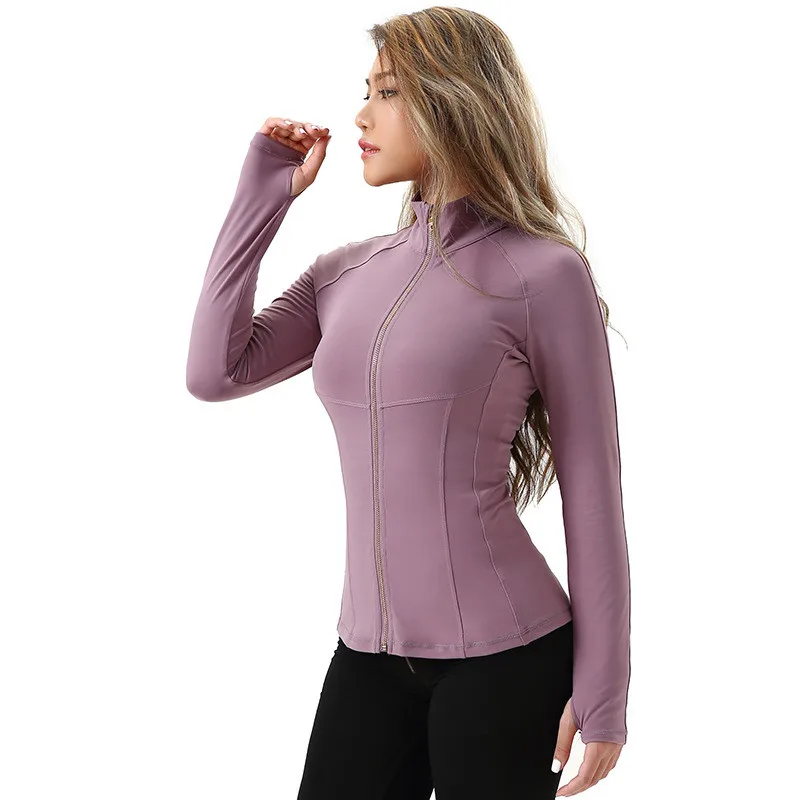Новая куртка для женщин Thumbholes тонкая спортивная куртка эта теплая легкая куртка для бега молния плотная быстросохнущая футболка для йоги - Цвет: Розовый