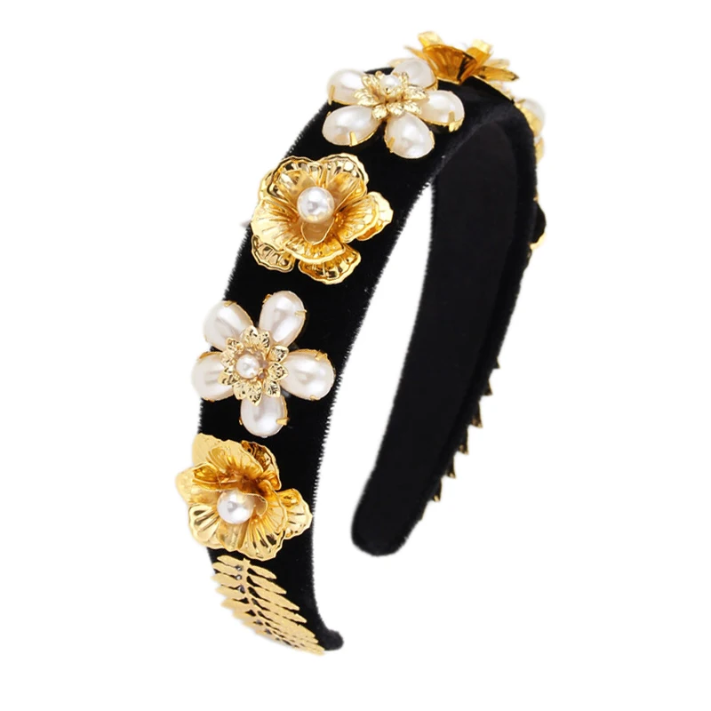 LEVAO Rhinestone Pearl Hairband Bohemia Headband Bezel Turban Women Lady Elegant Girls Hair Accessories Headwear New Head Hoop