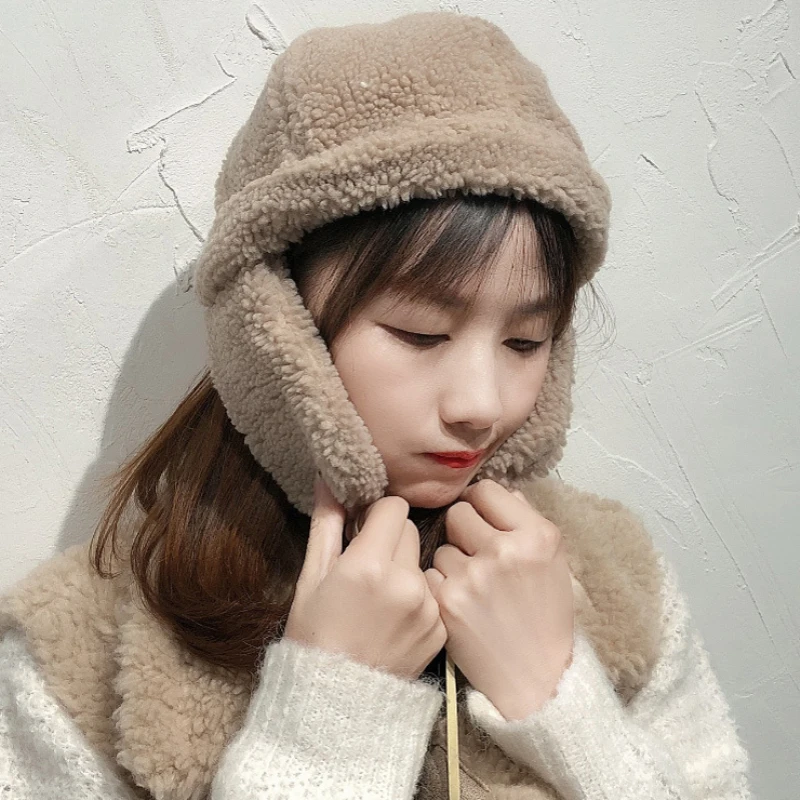 HT2880 берберская флисовая шапка, одноцветная шапка охотника с ушками, Женская Русская Шапка, Женская лыжная шапка, Толстая теплая шапка-бомбер, женская зимняя шапка