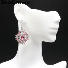 45x23 мм SheCrown создан розовый турмалин Белый CZ дамы подарок серебряные серьги