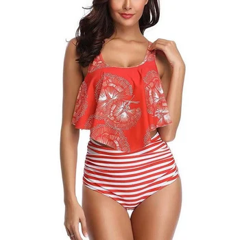 

Gift Fashion Outdoor Swimsuit Hoilday Ruffled Top Casual Girls Bikini Set Bathing Beach High Waist Two Piece Summer