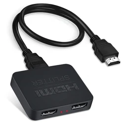 Répartiteur de commutateur 1x2, compatible HDMI 4k 60hz, 1 sortie 2 pour double moniteur, Full HD 1080P 3D, livré avec câble HDMI haute vitesse 