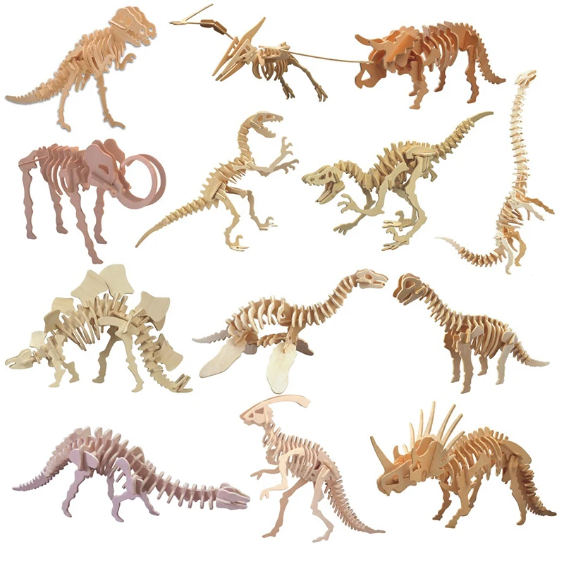 High quality dinosaur  3D puzzle  solid wooden children's educational toy DIY wooden inserting and assembling model