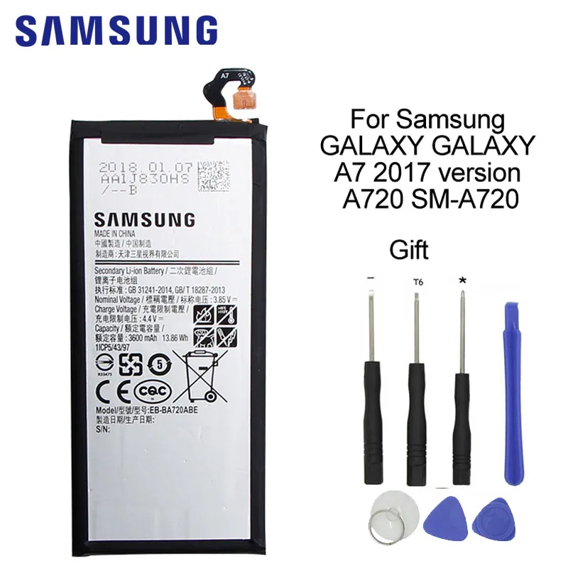 Samsung сменный аккумулятор 3600 мАч EB-BA720ABE для samsung Galaxy A7 версия A720 SM-A720 A720F+ бесплатный инструмент