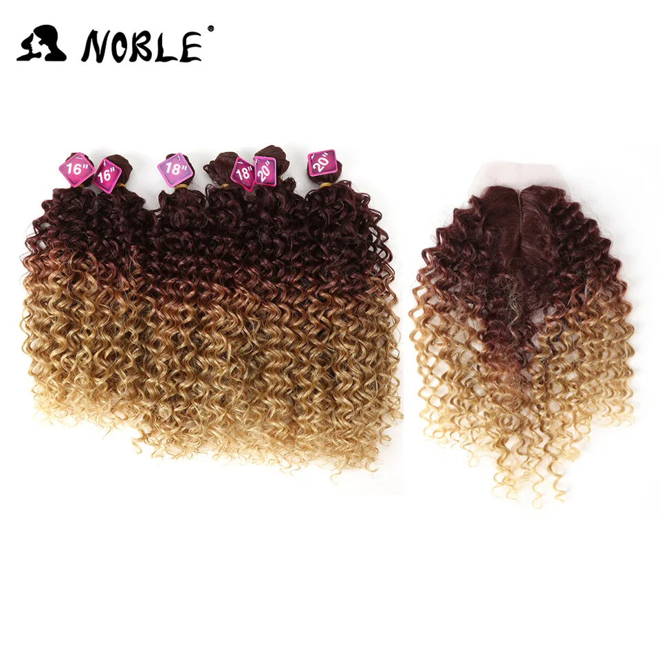 

Noble Afro Kinky Curly Hair Weave 16-20 inch 7Pieces/lot Synthetic Hair Bundles With Closure Middle Part Lace Closure