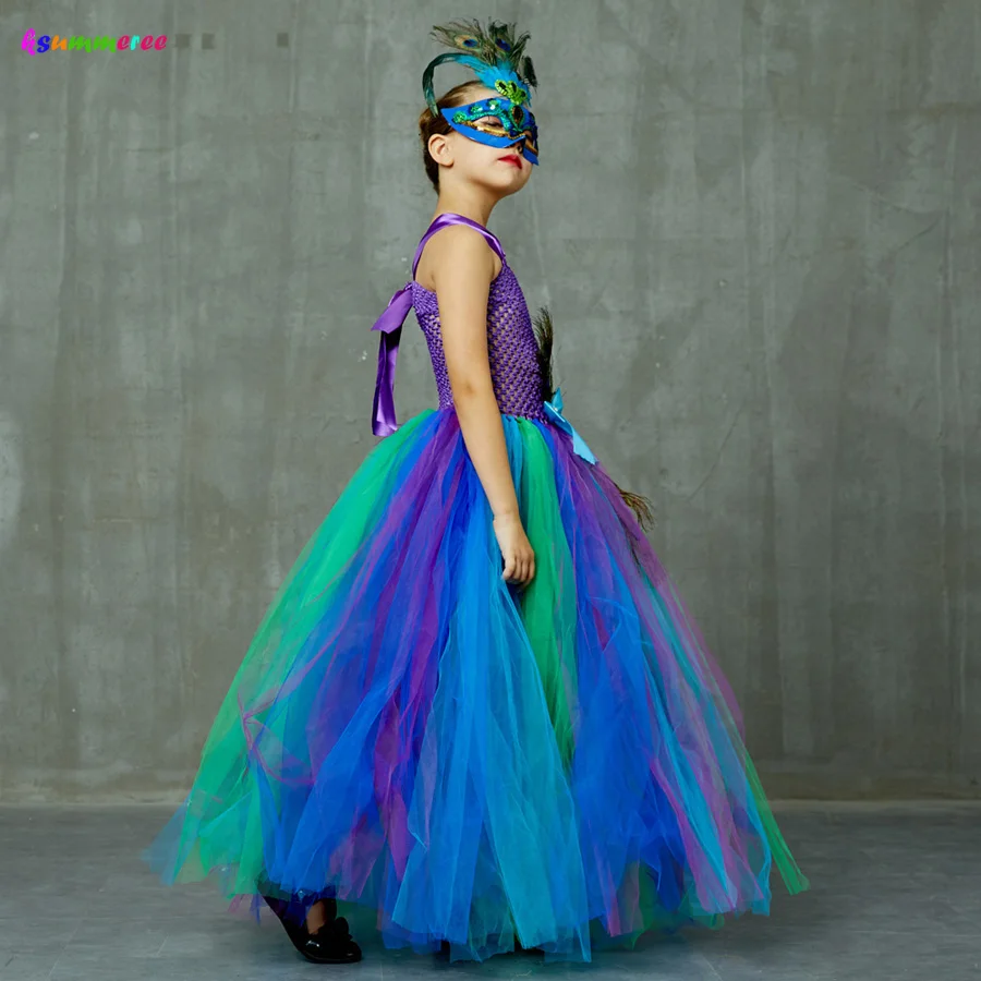 Flower Princess Peacock Costume for Girls Wedding Birthday Party Tutu Dress Kids Pageant Ball Gown girls dress princess costume
