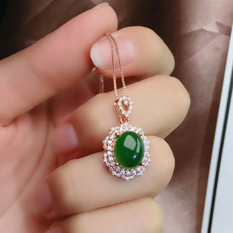 Rose gold pendant MeiBaPJ натуральный нефрит цветок с драгоценными камнями Ювелирный Набор стерлингового серебра 925 набор из четырех частей хорошие Свадебные украшения для женщин - Цвет камня: Rose gold pendant