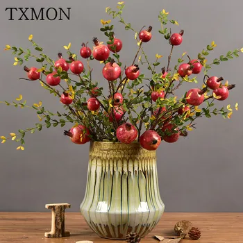 

Simulation flower 4 head pomegranate branches high-grade artificial foam fruit fake plants Balcony decoration flower arrangement
