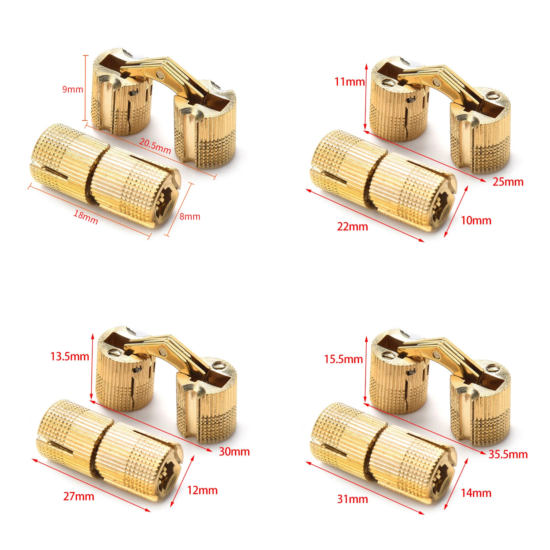 NAIERDI Brass Furniture Hinges 8-18mm Hidden Cabinet Copper Invisible Door Hinge Concealed Barrel Hinge For Gift Box Hardware images - 6