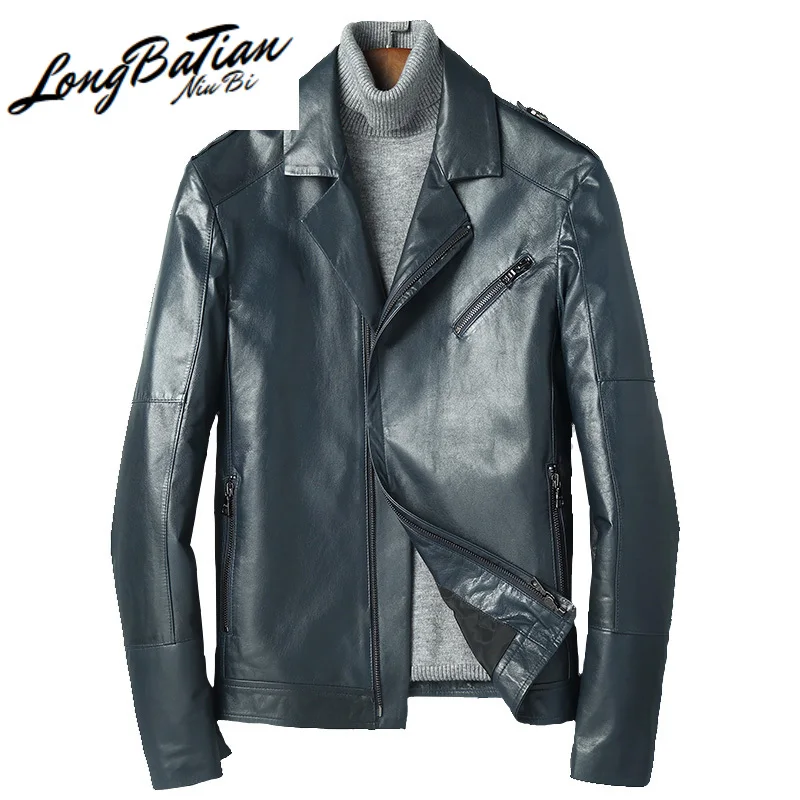 Goatskin Мужское пальто из натуральной кожи мужские короткие мотоциклетные Veste Cuir Homme