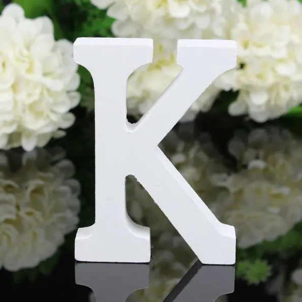 Белая деревянная буква Английский алфавит DIY Индивидуальное Имя Дизайн Искусство ремесло свободно стоящее сердце Свадебный домашний декор - Color: K