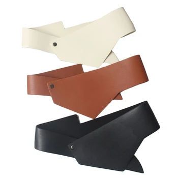 

2020 New Spring Summer Black Pu Leather Brief Personality Irregular Design Wide Belt Women Fashion Tide All-match
