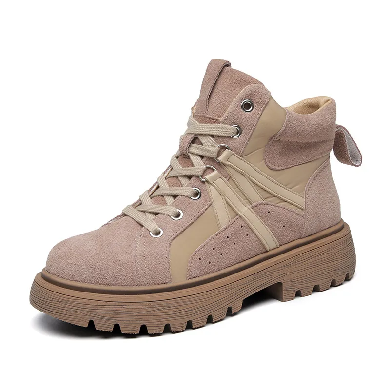 

Women's Work Combat Khaki Boots Lace Up Low Heel Casual Boots Round Toe Suede Leather Ankle Booties Size 35-40