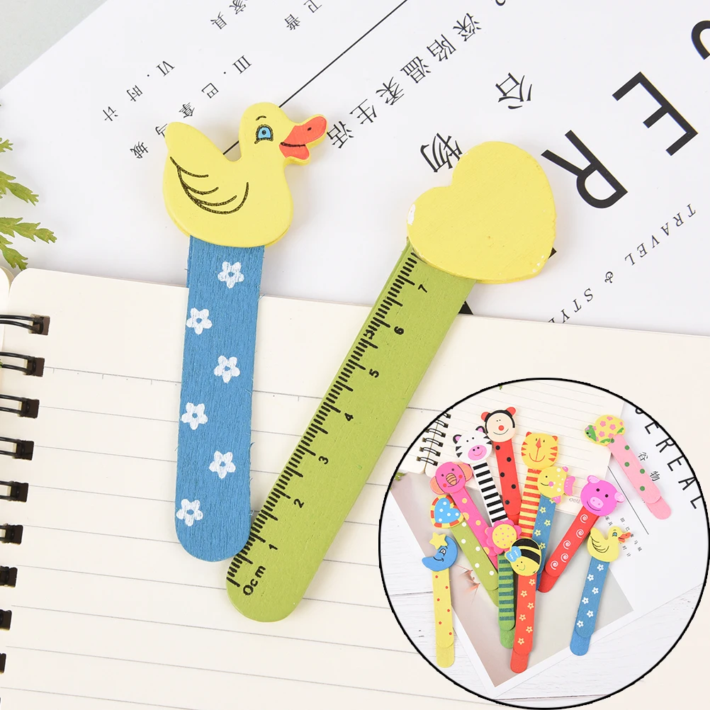 3pcs Cute Cartoon Animal Doll Series WOOD Ruler Bookmark Straight Ruler