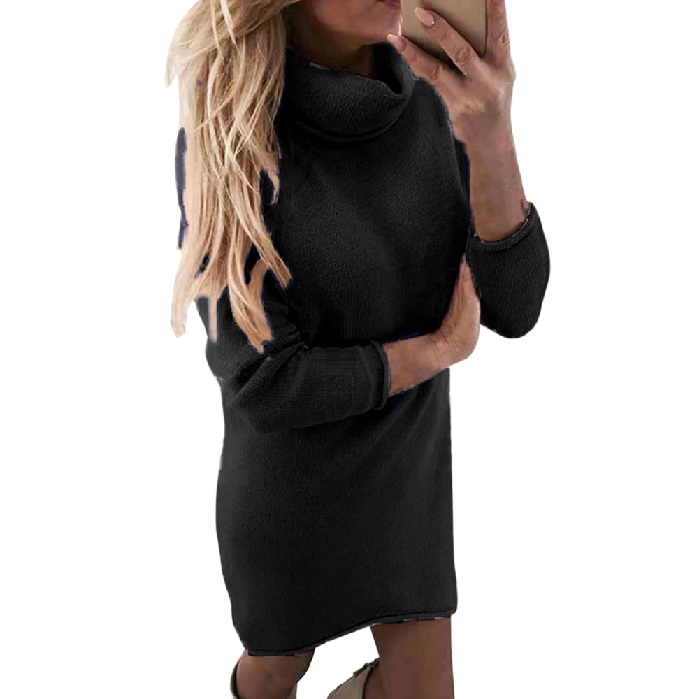 NIBESSER Водолазка с длинным рукавом свитер платье для женщин осень зима свободная туника трикотажная Повседневная розовая серая одежда однотонные платья - Цвет: Black