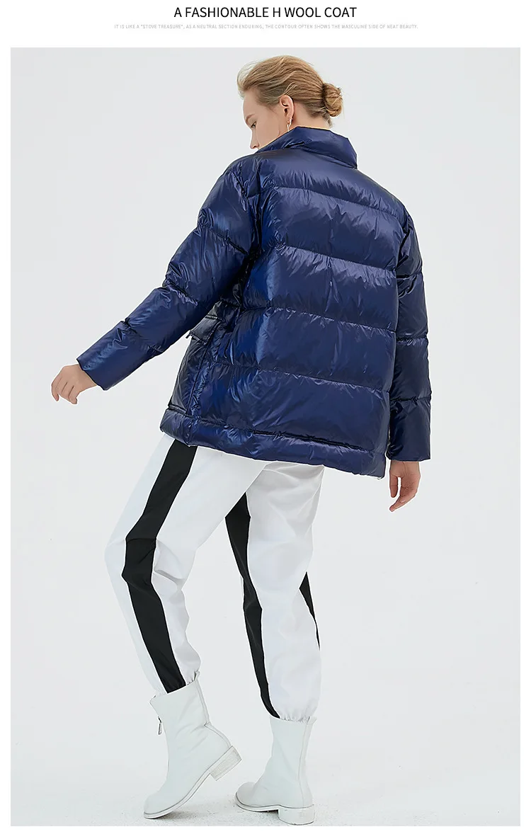 Winter new style down jacket 90 white duck down female European style thick warm coat short style bright surface jackets