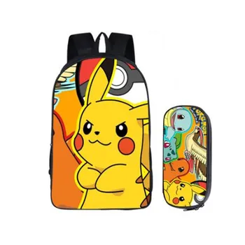 

2PCS/SET Anime Pokemon Backpack Pocket School Bag Ash Ketchum/Pikachu School Bags Girls Boys Satchel Kids Book Bags