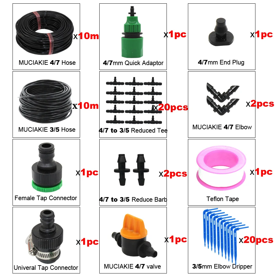 AxAB877C MUCIAKIE 10-50M 4/7-3/5 мм снижение микро капельного Наборы орошения сада снижение падение Системы Синий изгиб стрелка Системы - Цвет: AxAB877C