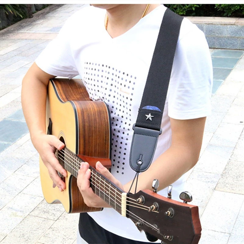 Correa de Guitarra eléctrica con personalidad, de Guitarra Folk acústica, correas de hombro de Guitarra cruzada Vintage con bolsillo negro|Partes y accesorios de guitarras| - AliExpress