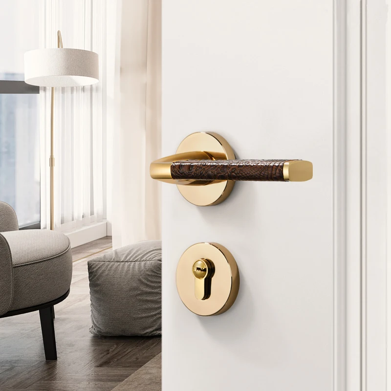  Leather +Zinc Alloy Door handle with Lock Interior Door Lock Washroom/Kitchen/Toilet Anti-theft Loc - 4000514943377