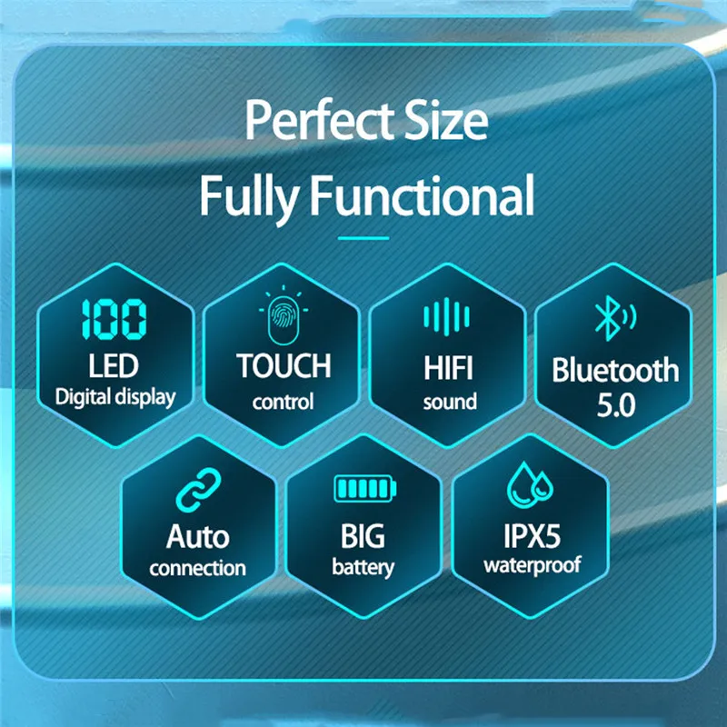 Shoumi TWS Wireless Earphone Bluetooth Headset Stereo in Ear Sports Earbuds with Power Digital Display Touch Mic for Tablet