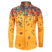 Мужская Повседневная рубашка с длинным рукавом и принтом в виде нот, вечерние блузки EIG88