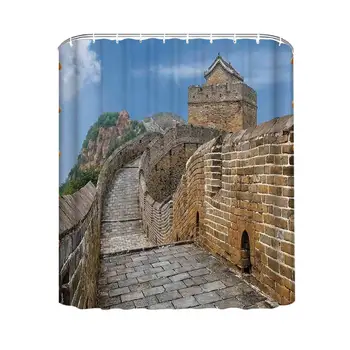 

Great Wall of China Individual Shower Curtain,Majestic Cultural Defensive Longest Architecture of Silk Road Tower Image for