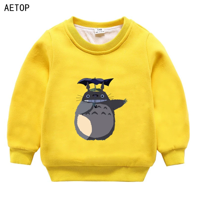 ; зимние Бархатные фильм Толстовка totoro для мальчиков и девочек, забавные цветные детские с О-образным вырезом для шеи, детские топы с рисунками из мультфильмов для малышей - Цвет: as picture