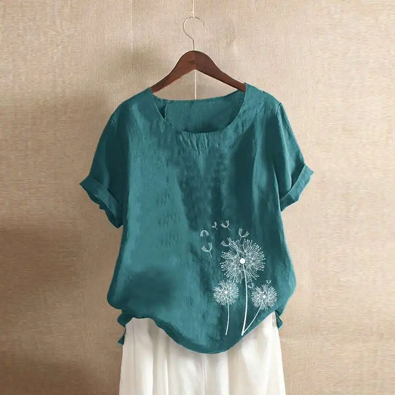 

Plus Size Women Shirts Blouses 2019 Summer Ladies Casual Loose Floral Print Tops Tee Shirts Cotton Tunic Blusas Chemiser Mujer