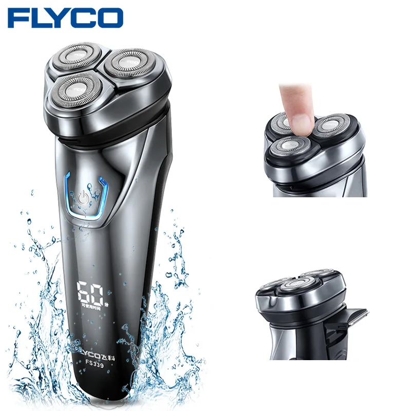 Flyco IPX7 Водонепроницаемая моющаяся перезаряжаемая вращающаяся электробритва для