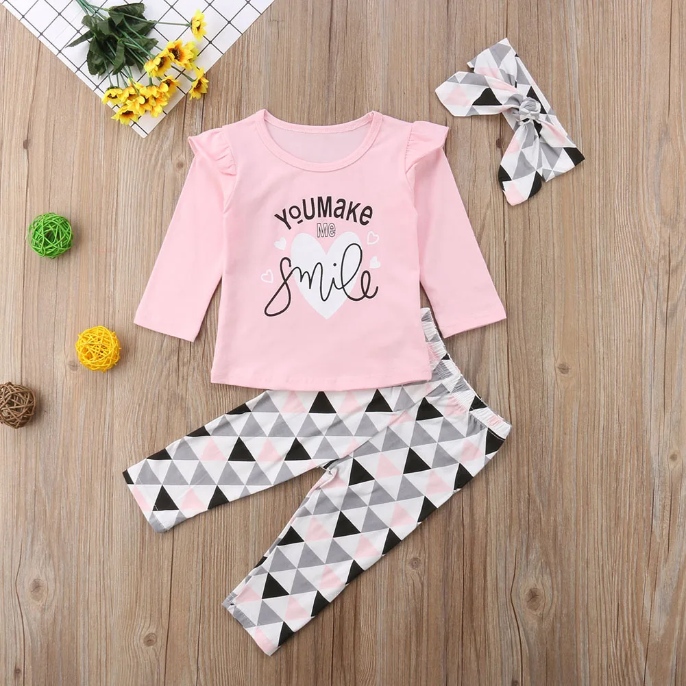 New Autumn Kids Clothes Casual Infant Newborn Baby Girls Clothes Long Sleeve Ruffle T Shirt Tops Pants Leggings Outfit Set