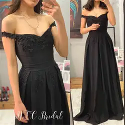 Простое черное длинное кружевное вечернее платье с открытыми плечами трапециевидной формы длиной до пола, оптовая продажа, свадебные