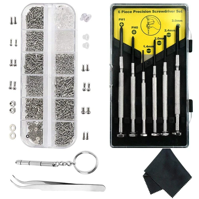 Kit 1100Pcs для ремонта очков маленькие винты и 10 носоупоров набор с 6 отверток пинцет