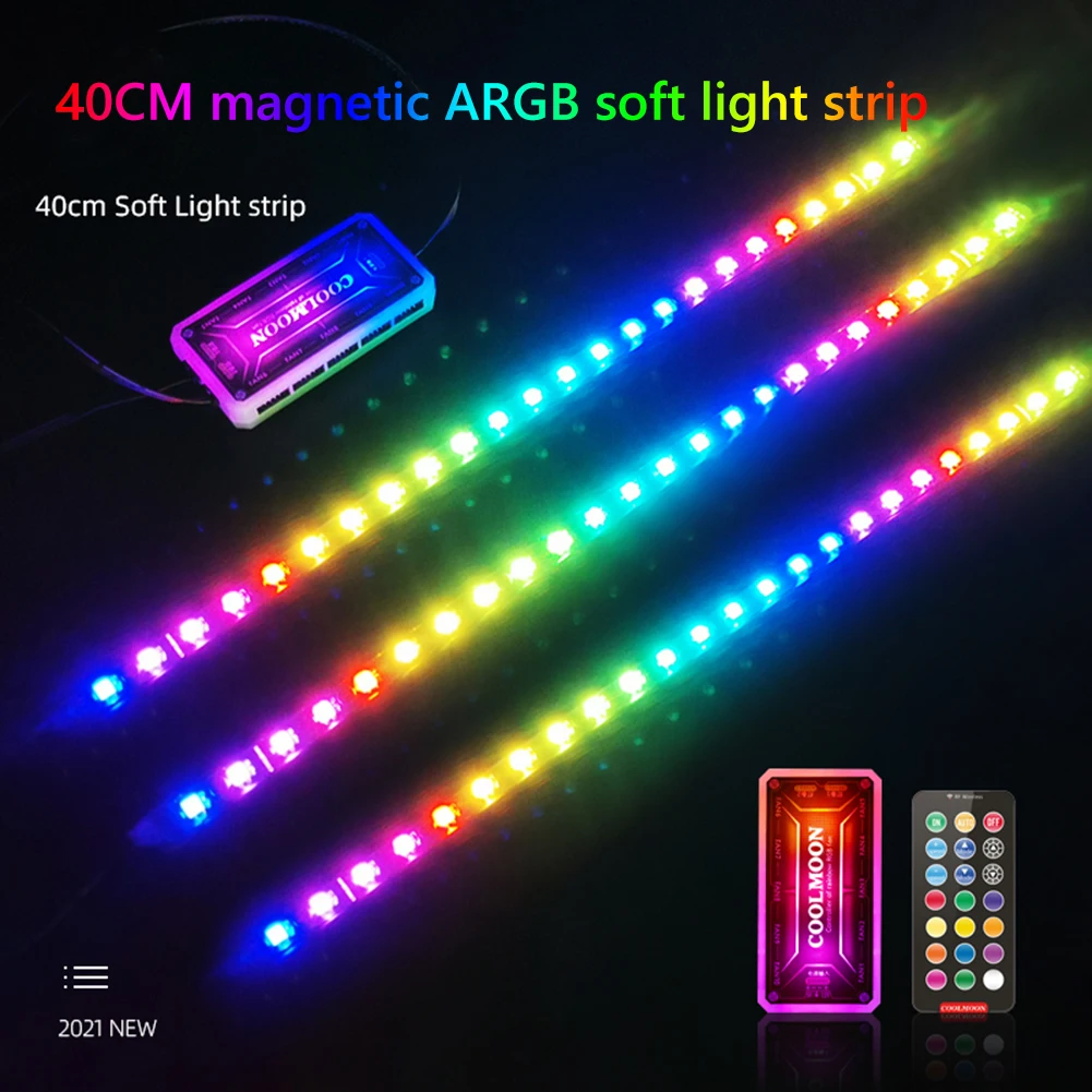 Coolmoon Cm-ls40 5v Argb pc Case Barra de Luz Led Sata 3pin Desktop Computador Lâmpada Tira 40cm Placa-mãe Rgb Decoração Acessório - Imagem 6