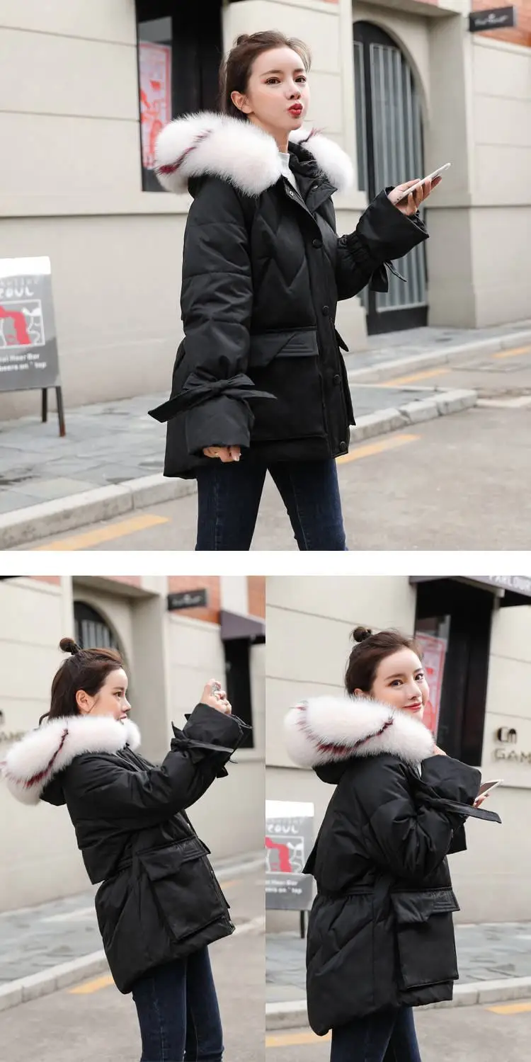 Women Winter White Duck Down Winter Jacket Big Natural Fox Fur Collar Hooded Parkas Coat Female Warm Casual OutERwear N145